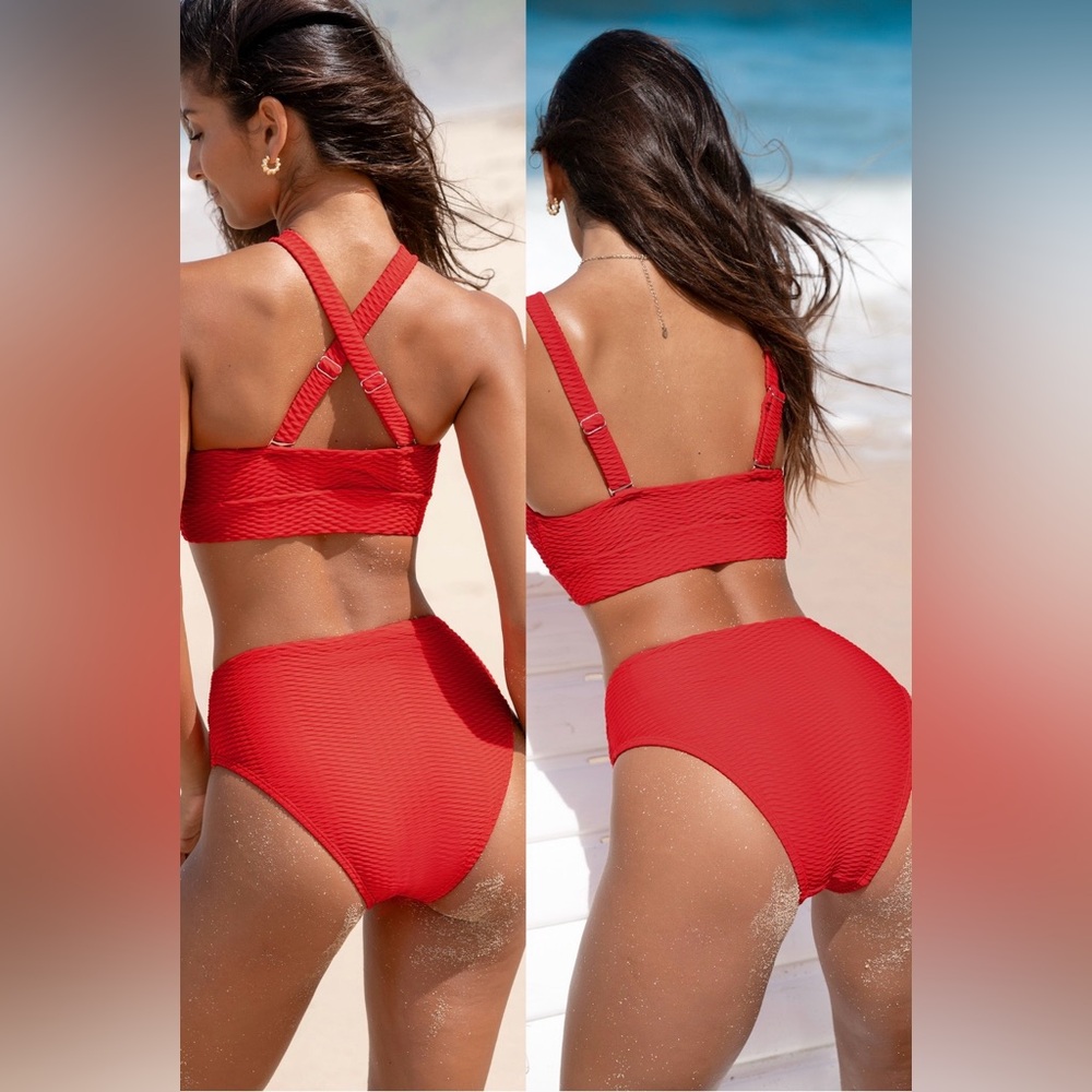Red Textured Bikini Set - Picture 2 of 7